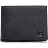 A black slim leather wallet for men featuring a debossed initial B.