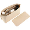 A beige felt purse organizer insert set showing various compartments and a matching rectangular pouch.