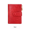 A red minimalist women's foldable wallet with a double zipper closure.