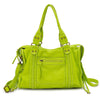 Limettengrüne Vintage-PU-Leder-Tasche mit mehreren Reißverschlusstaschen.