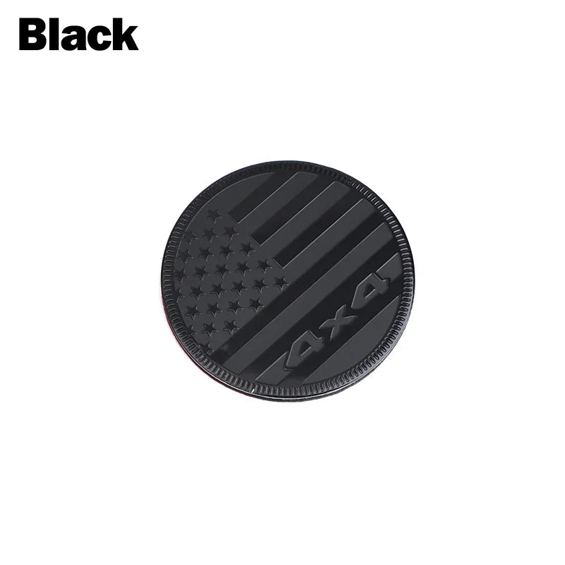 Black round aluminum alloy car decal featuring a distressed American flag design.
