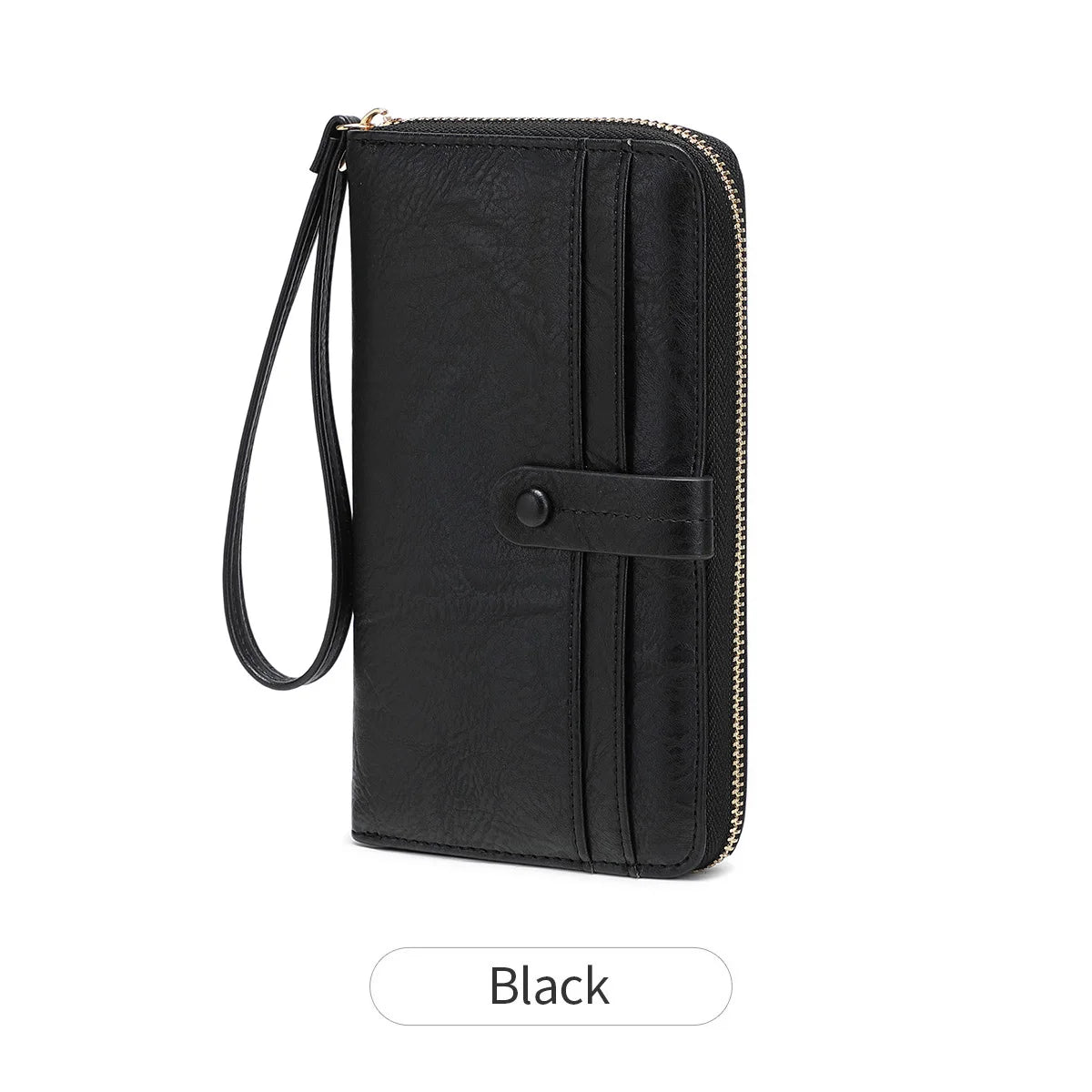 Black PU leather zipper clutch wallet for phone and cards