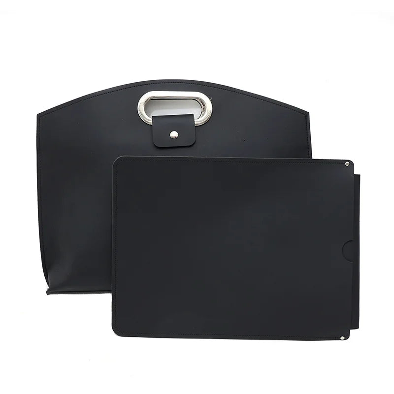 A black premium leather laptop briefcase with a silver buckle closure.
