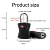 Diagram showing the dimensions of a keyed luggage lock, including inner height, hook diameter, body thickness, and width.