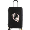 Black luggage with a pink floral design and silver handle.