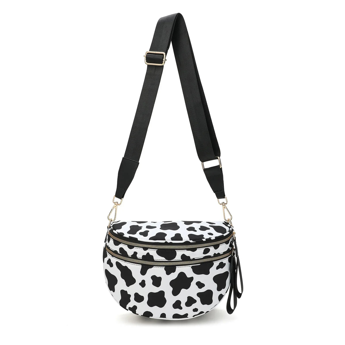 Schwarz-weiß karierte Crossbody-Tasche mit schwarzem Riemen
