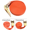 Orange heavy duty ratchet cargo straps with enhanced and thickened funds for vehicle securing
