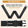 Black adjustable luggage identification strap showing length measurements and usage.