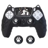 Black silicone grip cover for a PlayStation 5 controller featuring a cat design.