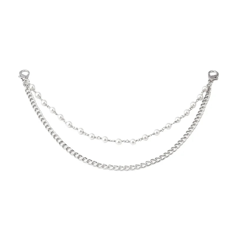 Silver multi-layer chain strap with small pearl pendants for bags