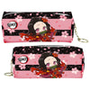 Pink and black patterned PU leather pencil case featuring a Demon Slayer character design.