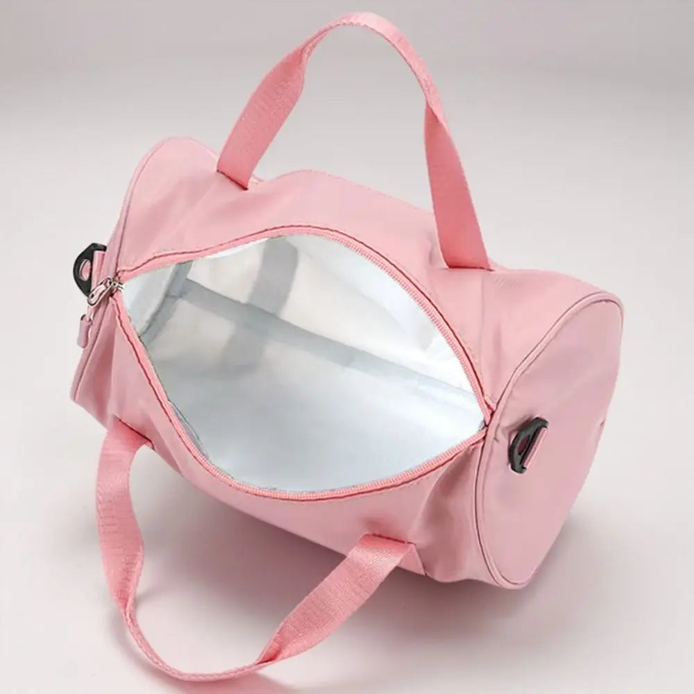 Rosa, leichtes Nylon-Mini-Sporttasche mit klarem Fenster und rosa Trägern.