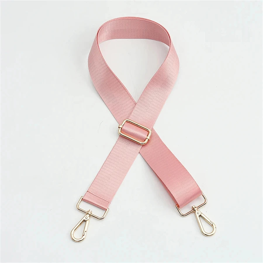 Pink adjustable nylon shoulder strap for bags with gold-toned hardware