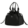 Black insulated drawstring lunch bag with multi-pocket storage