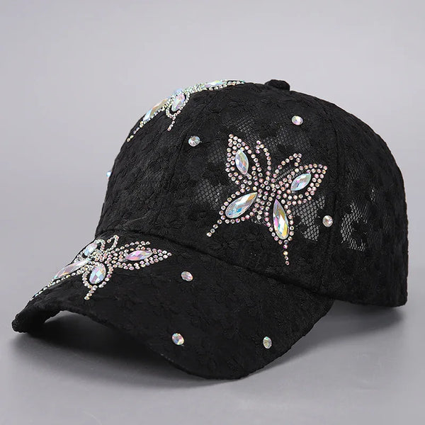 Casquette de baseball noire en maille avec broderie florale scintillante