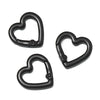 Three black heart-shaped metal spring clasps for DIY jewelry and keychains