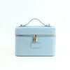 Light blue customizable PU leather makeup bag with a zipper and handle