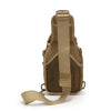 A tan tactical sling bag with a padded strap is shown against a white background.