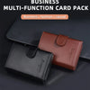 A set of business multi-function card packs including a black and brown leather wallet and a black card holder.