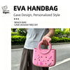 Pink EVA handbag with personalized cave design featuring small pink embellishments