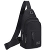 Black men's versatile crossbody sling chest bag with adjustable strap and zipper.