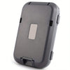 A gray anti-RFID blocking metal ID card wallet with a rectangular window and a protective case.
