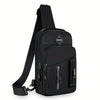 Black men's multi-compartment nylon crossbody sling bag with adjustable strap and multiple pockets
