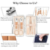 A set of professional stainless steel nail clippers and grooming tools packaged in an aesthetic design.