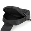 Black versatile unisex chest bag with a zippered opening and adjustable strap.