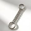 Silver metal chain extender with a circular loop, used for handbags.