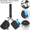 Black dual-zip wristlet wallet with detachable strap showing various compartments for keys, cards, and money