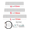 A chart showing three sizes of stainless steel expansion watch bands labeled XS, S, and L with corresponding lengths.