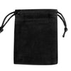 Bolsa de regalo de terciopelo negro con cordones visibles.