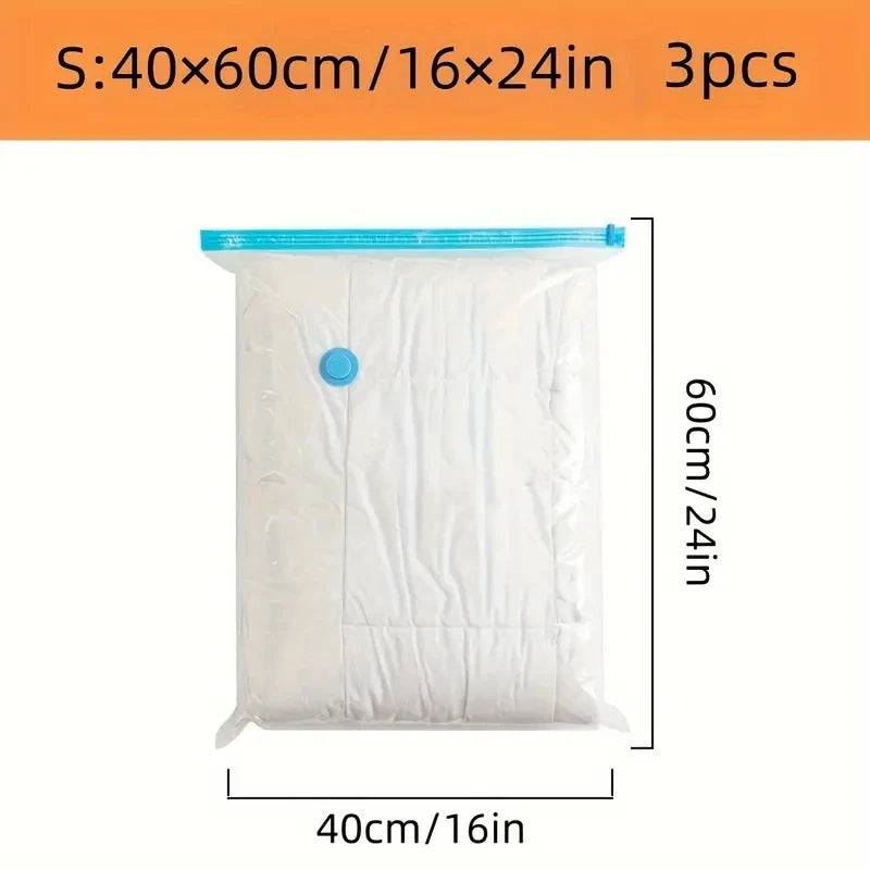 White reusable vacuum compression storage bag measuring 40x60cm or 16x24in, sold in a set of three.