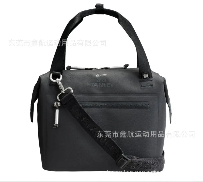 Black insulated cooler lunch bag with a black detachable crossbody strap