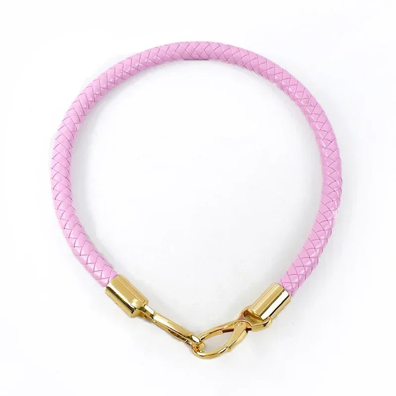 Pink PU leather replacement bag strap with gold metal buckles