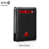 A plain black RFID protection wallet with a red accent, shown in a vertical view.
