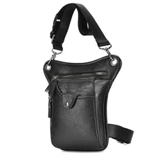 Black multi-purpose PU waist pack bag with adjustable strap and zippered compartments
