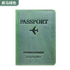A green leather passport holder with a black airplane emblem and the text charm eternity travel wallet