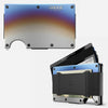 A titanium Ridge slim RFID blocking wallet shown with a card inserted.