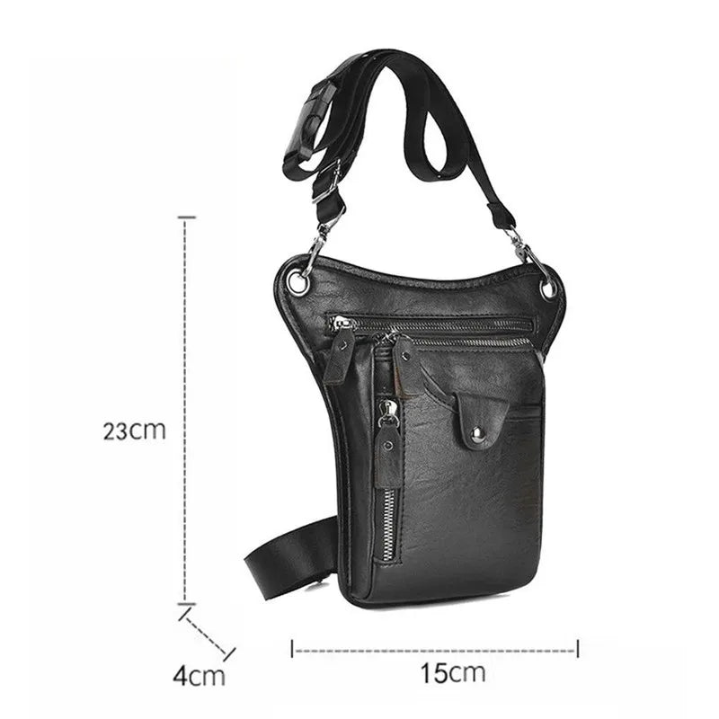 Black multi-purpose PU waist pack bag with adjustable strap and zipper closure