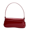 A deep red PU leather shoulder bag with a thin strap shown against a black background.
