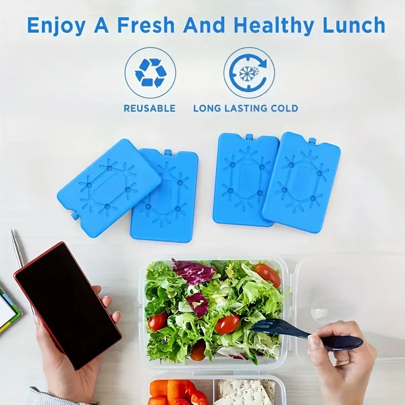 Blaue wiederverwendbare Kühlpacks für langanhaltende Kälte, um Lebensmittel frisch und gesund zu halten