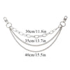 Silver bohemian layered bag chain featuring three different lengths 30cm, 35cm, and 40cm