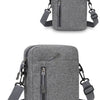 A grey lightweight nylon crossbody shoulder bag shown from the front.