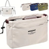A beige drawstring canvas storage organizer bag shown with various color options and a laptop sleeve.