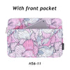 Pink floral patterned laptop sleeve with a front pocket for a MacBook Pro