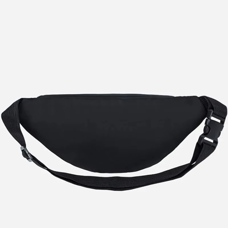 Black adjustable nylon crossbody sling bag shown from the underside.