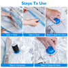 Five steps showing how to use a universal electric vacuum storage pump for sealing and opening air valves.