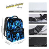 A blue and black cartoon game controller backpack with a smooth polyester fabric and adjustable straps.